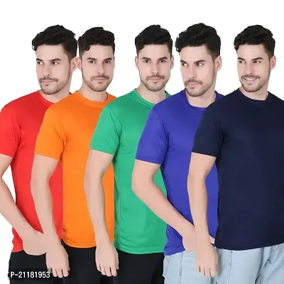 Fabshore Men Solid Round Neck Tshirts Polyester Pack of 5 pcs