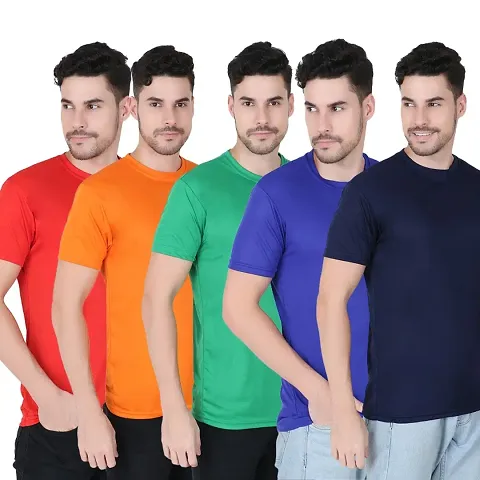 FABSHORE Pack of 5 Men Solid Round Neck Polyester Multicolor T-Shirt