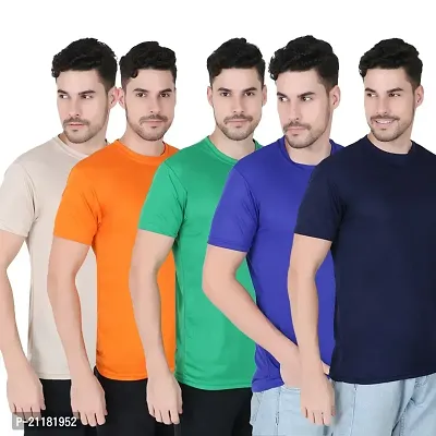 Fabshore Men Solid Round Neck Tshirts Polyester Pack of 5 pcs-thumb0