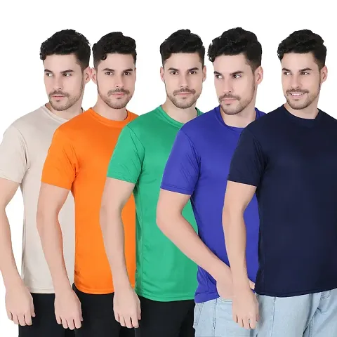 Reliable Men Polyester Solid Round Neck Half Sleeves T-shirt Pack Of 5