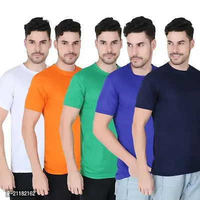 Fabshore Men Solid Round Neck Tshirts Polyester Pack of 5 pcs