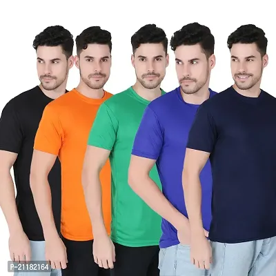 Fabshore Men Solid Round Neck Tshirts Polyester Pack of 5 pcs