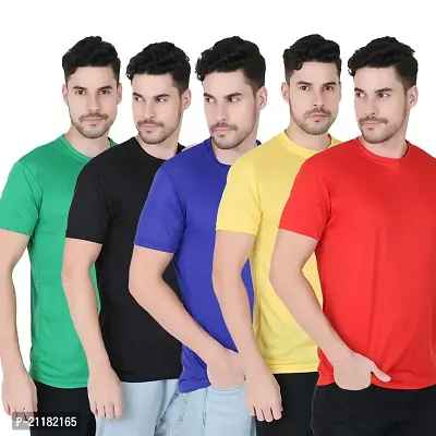 Fabshore Men Solid Round Neck Tshirts Polyester Pack of 5 pcs