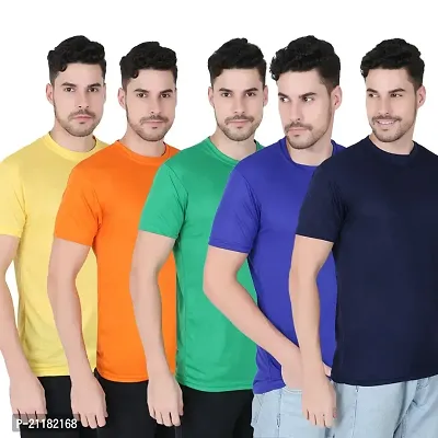 Fabshore Men Solid Round Neck Tshirts Polyester Pack of 5 pcs