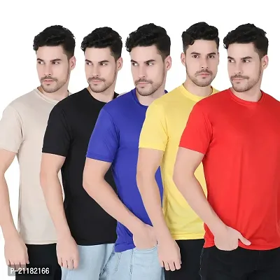 Fabshore Men Solid Round Neck Tshirts Polyester Pack of 5 pcs-thumb0