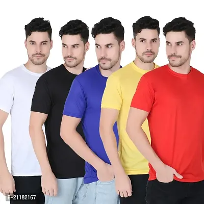 Fabshore Men Solid Round Neck Tshirts Polyester Pack of 5 pcs