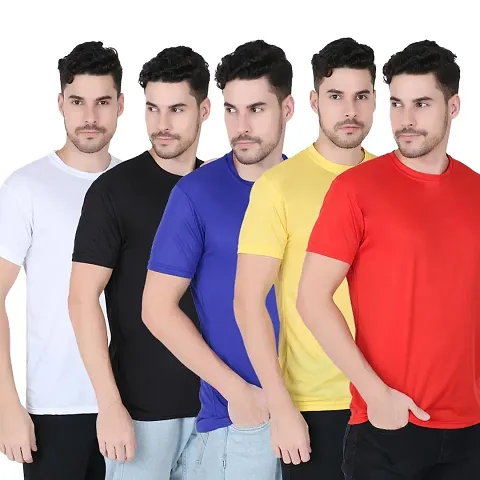 Trendy Stylish Solid Round Neck T-Shirt For Men Pack Of 5