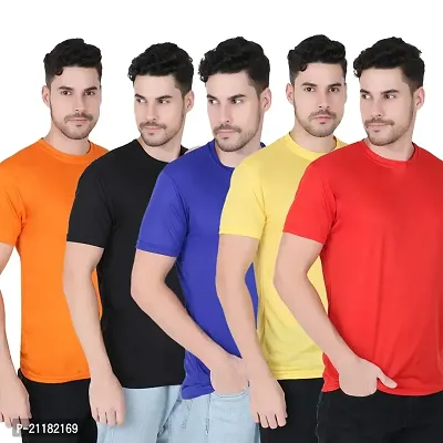 Fabshore Men Solid Round Neck Tshirts Polyester Pack of 5 pcs