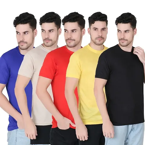 Pretty Fashionista Polyester Solid Round Neck Half Sleeves T-Shirt For Men Pack Of 5