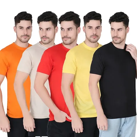 Fabshore Men Solid Round Neck Half Sleeves T-Shirts Pack of 5