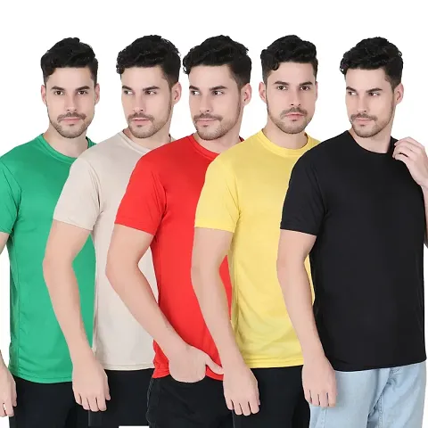 Pretty Fashionista Polyester Solid Round Neck Half Sleeves T-Shirt For Men Pack Of 5