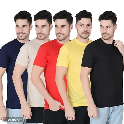 Fabshore Men Solid Round Neck Tshirts Polyester Pack of 5 pcs-thumb0