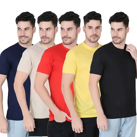 Fabshore Men Solid Round Neck Half Sleeves T-Shirts Pack of 5