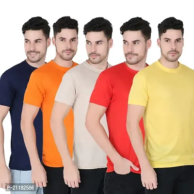 Fabshore Men Solid Round Neck Tshirts Polyester Pack of 5 pcs