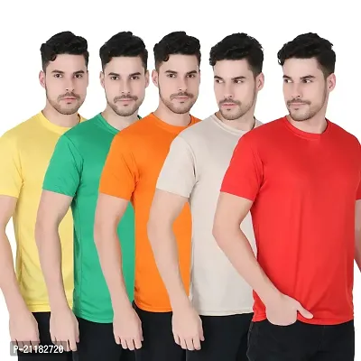 Fabshore Men Solid Round Neck Tshirts Polyester Pack of 5 pcs