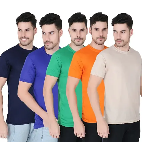Fabulous Multicoloured Men Solid Round Neck T-Shirts Pack Of 5
