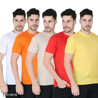 Fabshore Men Solid Round Neck Tshirts Polyester Pack of 5 pcs