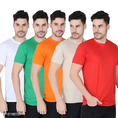 Fabshore Men Solid Round Neck Tshirts Polyester Pack of 5 pcs