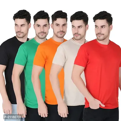 Fabshore Men Solid Round Neck Tshirts Polyester Pack of 5 pcs