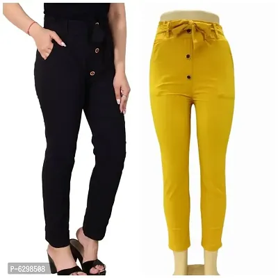 Women Cotton Blend Solid Trousers Combo of 2