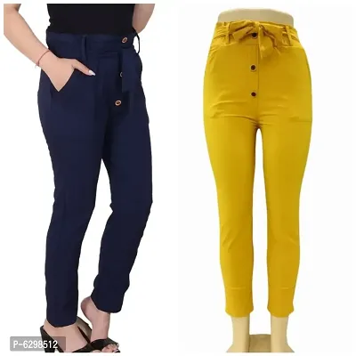 Women Cotton Blend Solid Trousers Combo of 2-thumb0