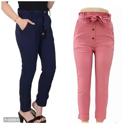 Women Cotton Blend Solid Trousers Combo of 2-thumb0