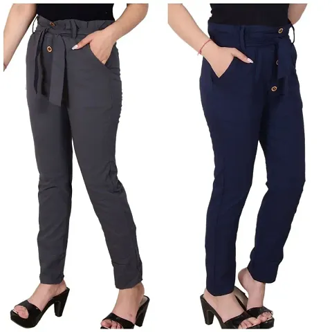 Solid Casual wear Trouser Combo of 2
