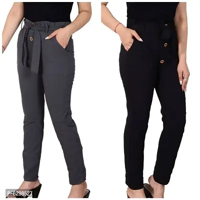 Women Cotton Blend Solid Trousers Combo of 2