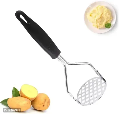 Spatlus Potato Masher Potato Masher Stainless Steel Vegetable Masher,Cooking and Kitchen Gadget Potato Masher with Non Slip Handle (Black)-thumb0