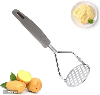 Spatlus Potato Masher Potato Masher Stainless Steel Vegetable Masher,Cooking and Kitchen Gadget Potato Masher with Non Slip Handle (Grey)