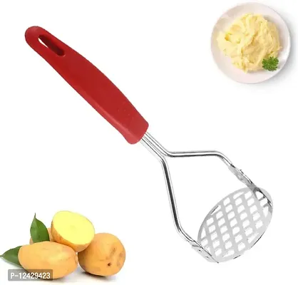 Spatlus Potato Masher Potato Masher Stainless Steel Vegetable Masher,Cooking and Kitchen Gadget Potato Masher with Non Slip Handle (Red)