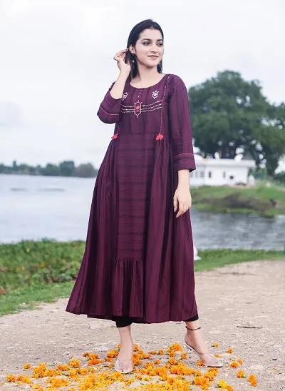 Stylish Anarkali Embroidered Rayon Kurta For Women