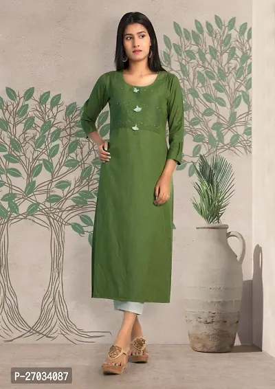 Stylish A-Line Green Embroidered Rayon Kurta For Women