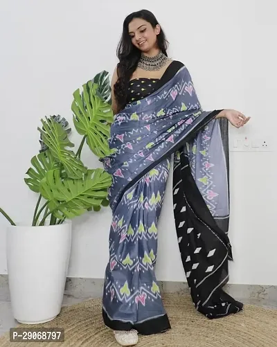 Stylish Chanderi Silk Multicoloured Printed Saree With Blouse Piece For Women-thumb0