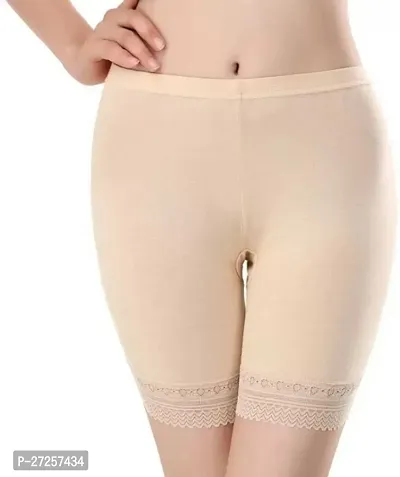 Women Cotton Blend Stretchable Under Skirt Short women skiny Shorts Tights shorts 4 Way Stretchable Fabric pack of 2 color beige/Black-thumb3
