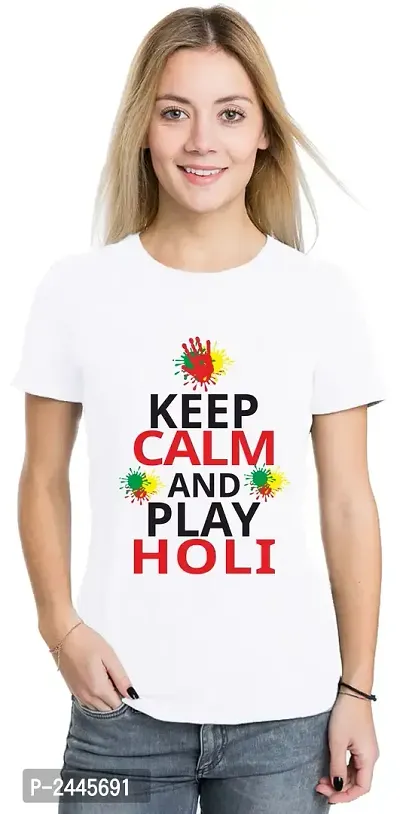 White Unisex Half Sleeve Printed Holi Special T-Shirt-thumb0