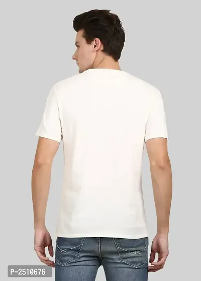 White Printed Polycotton Round Neck T-Shirt-thumb2
