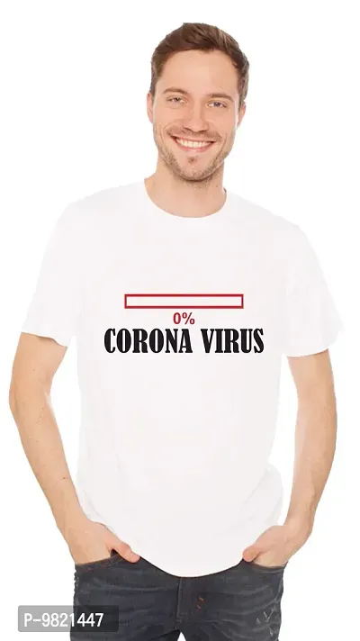 Crazy Sutra Boy's Premium Dry-FIT Polyester Unisex Half Sleeve Casual Printed Zero Percent Corona Virus Tshirt (White,Medium)