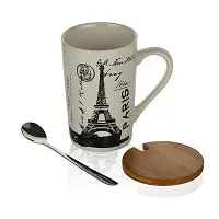 Crazy Sutra Printed Ceramic Coffee Mug with Lid & Spoon (White, Random Print)-thumb3