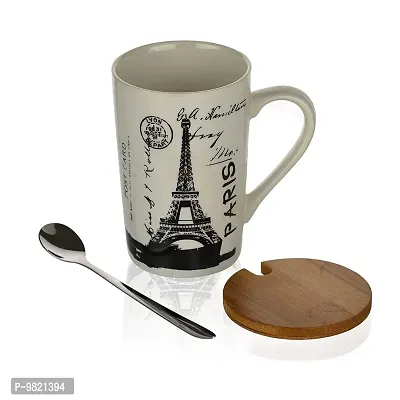 Crazy Sutra Printed Ceramic Coffee Mug with Lid & Spoon (White, Random Print)-thumb4