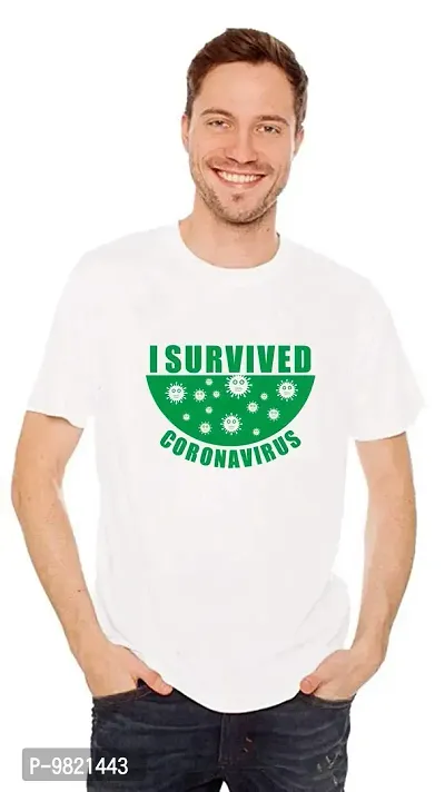 Crazy Sutra Boy's Premium Dry-FIT Polyester Unisex Half Sleeve Casual Printed I Survived Corona Tshirt (White,Large)