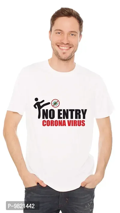 Crazy Sutra Boy's Premium Dry-FIT Polyester Unisex Half Sleeve Casual Printed No Entry Corona Tshirt (White,Large)