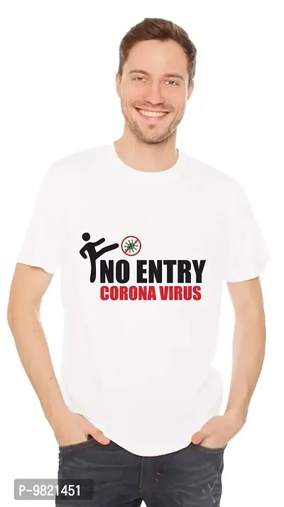Crazy Sutra Boy's Premium Dry-FIT Polyester Unisex Half Sleeve Casual Printed No Entry Corona Tshirt (White,X-Large)