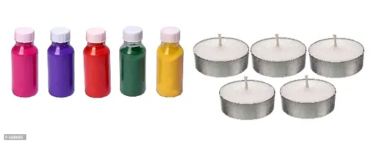 Premium Diwali Rangoli Color Powder Combo (Set of 5 Burada Colors with 5 Tealight  Candle ) for Home Decor Navratri Pongal Pooja Mandir  Diwali