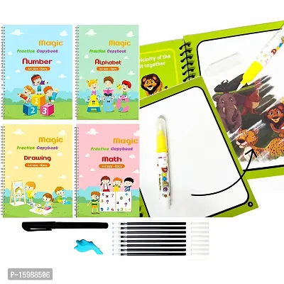 Magical Combo-Magic Practice Writing Copy Book set of 4+1 Magic Water coloring book Tracing Book for Preschoolers,Alphabet Tracing,English Writing Practice,Drawing Pad Colorful Images Book Kids 3