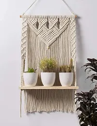 Macrame Wall Hanging Shelf, Decorative Handmade Floating Wooden Shelve, Hand Woven Items for Living Room Bed Room, Gift Item Kitchen, Size 12 x 5 x 24 Inch,Off White-thumb1