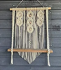 Macrame Wall Hanging Shelf, Decorative Handmade Floating Wooden Shelve, Hand Woven Items for Living Room Bed Room, Gift Item Kitchen, Size 12 x 5 x 24 Inch,Off White-thumb1