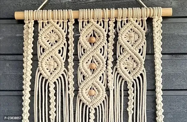Macrame Wall Hanging Shelf, Decorative Handmade Floating Wooden Shelve, Hand Woven Items for Living Room Bed Room, Gift Item Kitchen, Size 12 x 5 x 24 Inch,Off White-thumb3