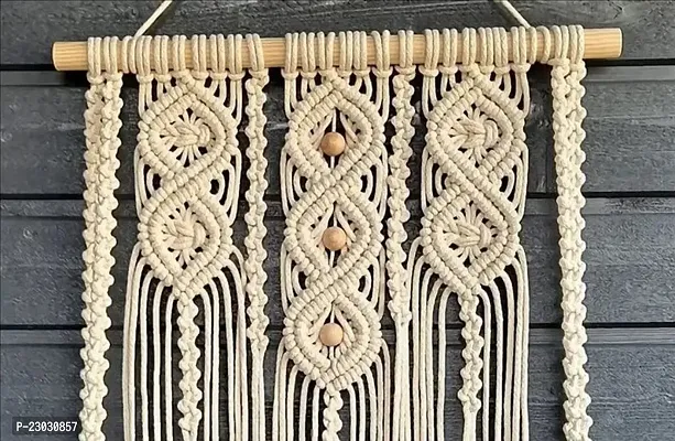 Macrame Wall Hanging Shelf, Decorative Handmade Floating Wooden Shelve, Hand Woven Items for Living Room Bed Room, Gift Item Kitchen, Size 12 x 5 x 24 Inch,Off White-thumb2