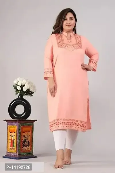 Stylish Viscose Rayon Peach Foil Print Mandarin Collar 3/4 Sleeves Kurta For Women